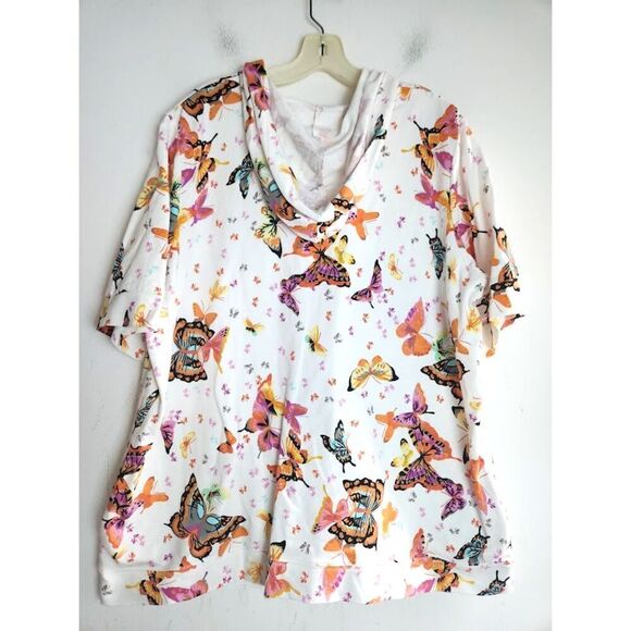 Quacker Factory White Pink Multicolor Butterfly Embroidery Full Zip Hoodie sz 2X - Picture 2 of 9